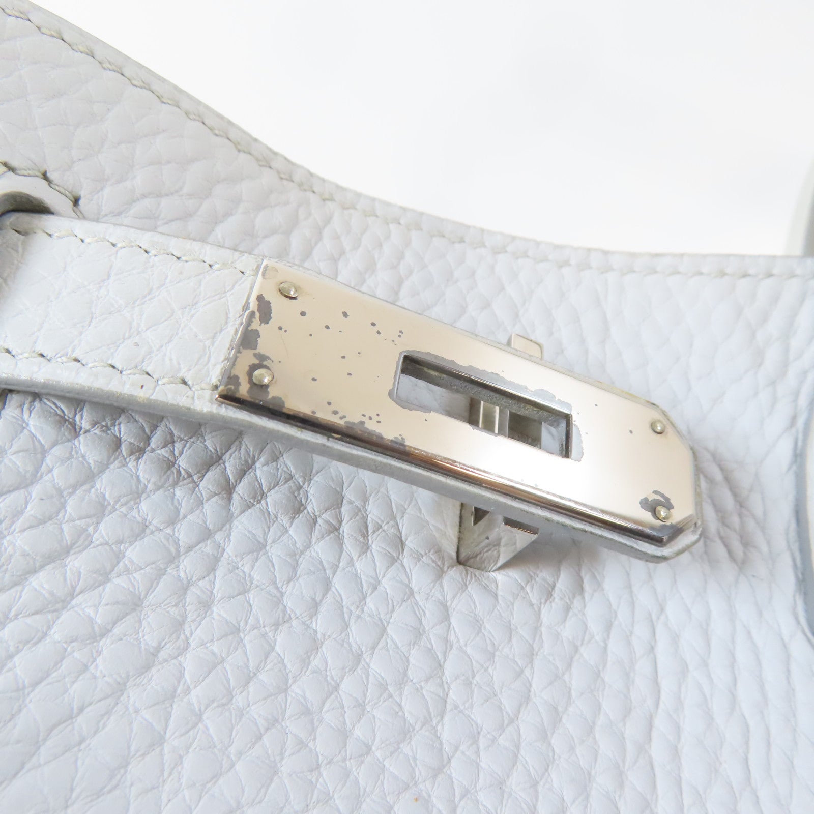 HERMES Clemence皮革Birkin 40銀扣手挽袋淺灰色