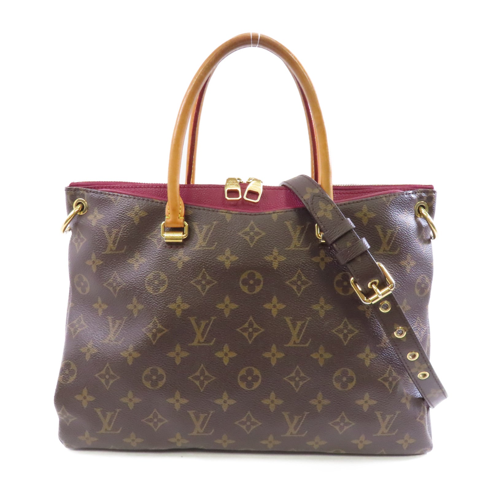 LOUIS VUITTON 【激減優惠】Monogram Pallas MM金扣手挽肩背兩用袋啡色/紅色