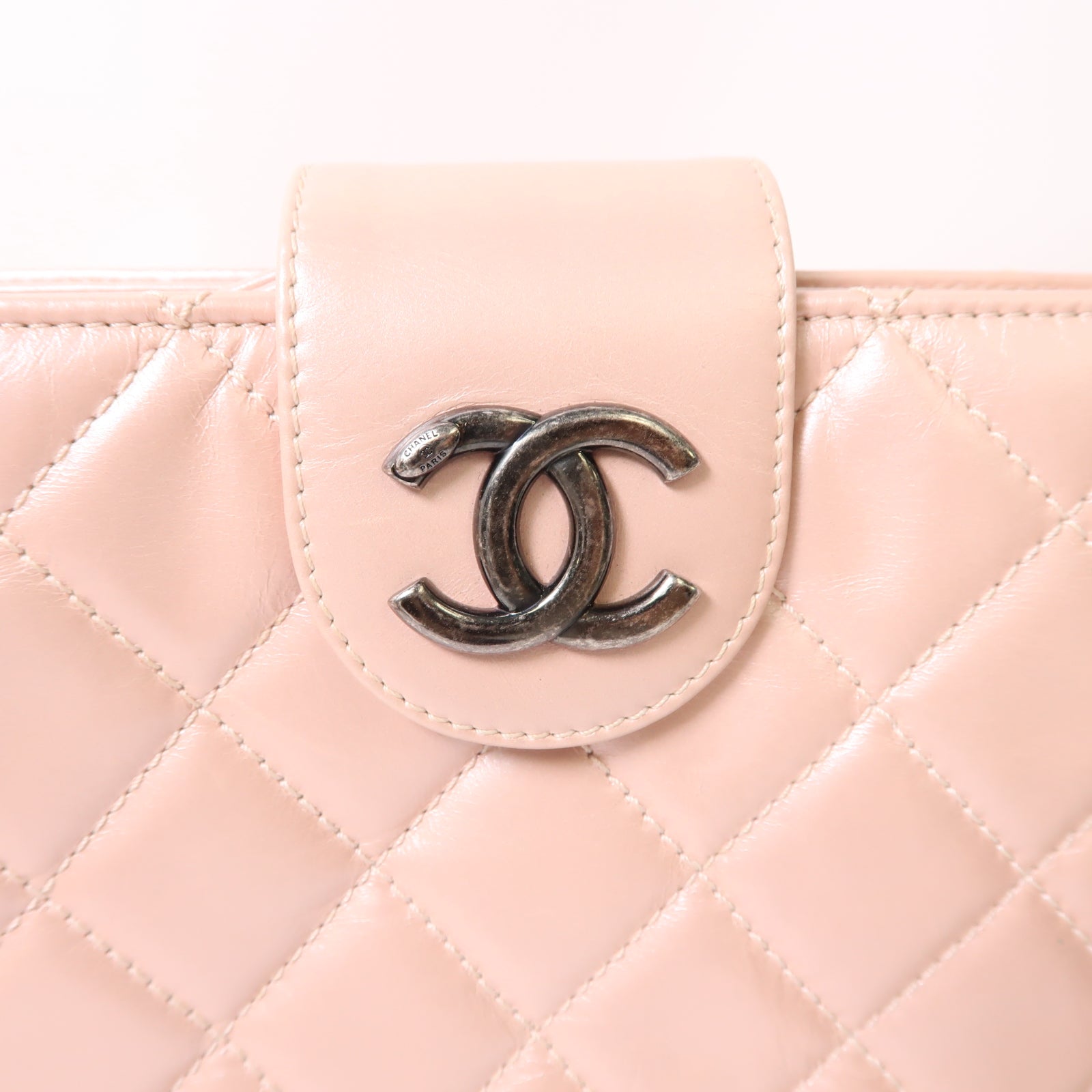 CHANEL 【激減優惠】菱格牛皮皮革Clutch Bag銀扣手拿包粉紅色