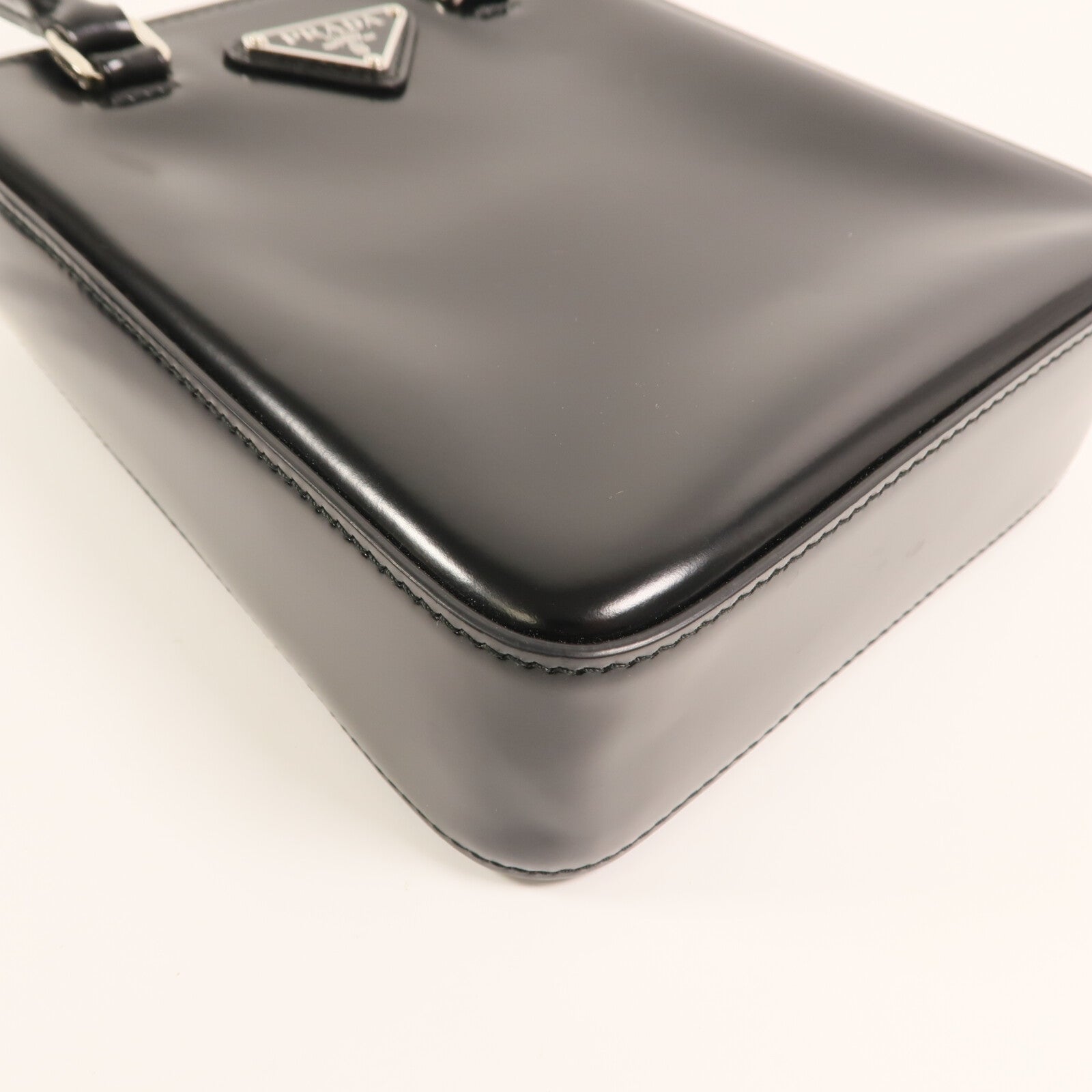 PRADA 漆皮皮革Small Brushed Leather Tote Bag銀扣手挽肩背兩用袋
