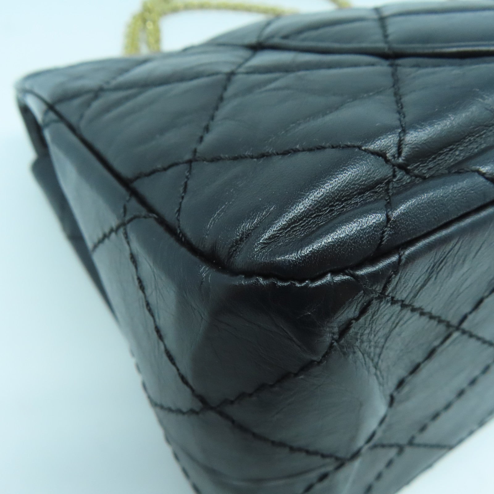 CHANEL 【激減優惠】菱格牛皮皮革Maxi 2.55金扣鏈帶肩背袋黑色