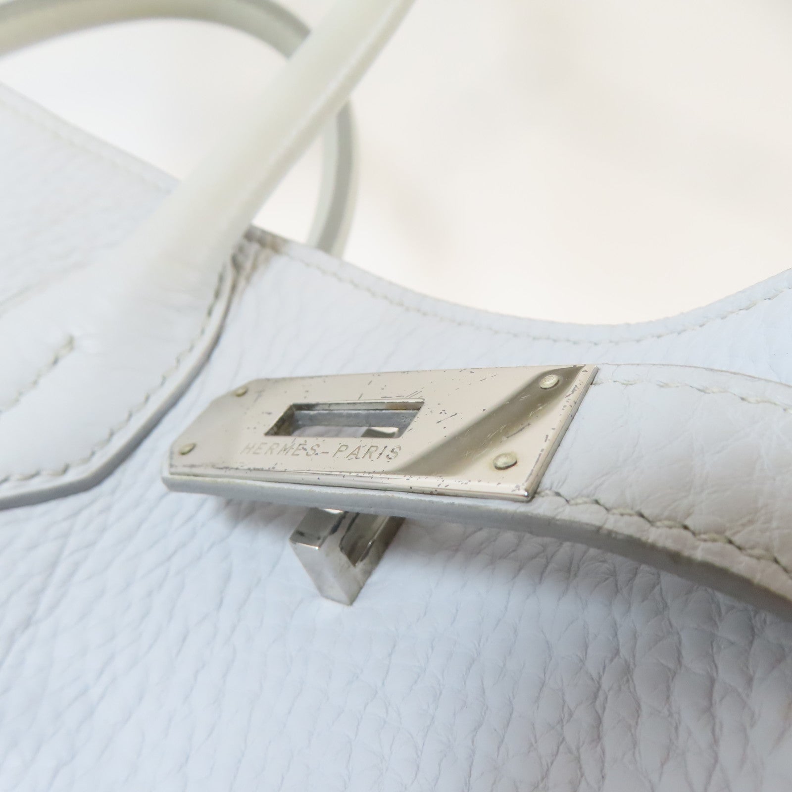 HERMES Clemence皮革Birkin 40銀扣手挽袋淺灰色