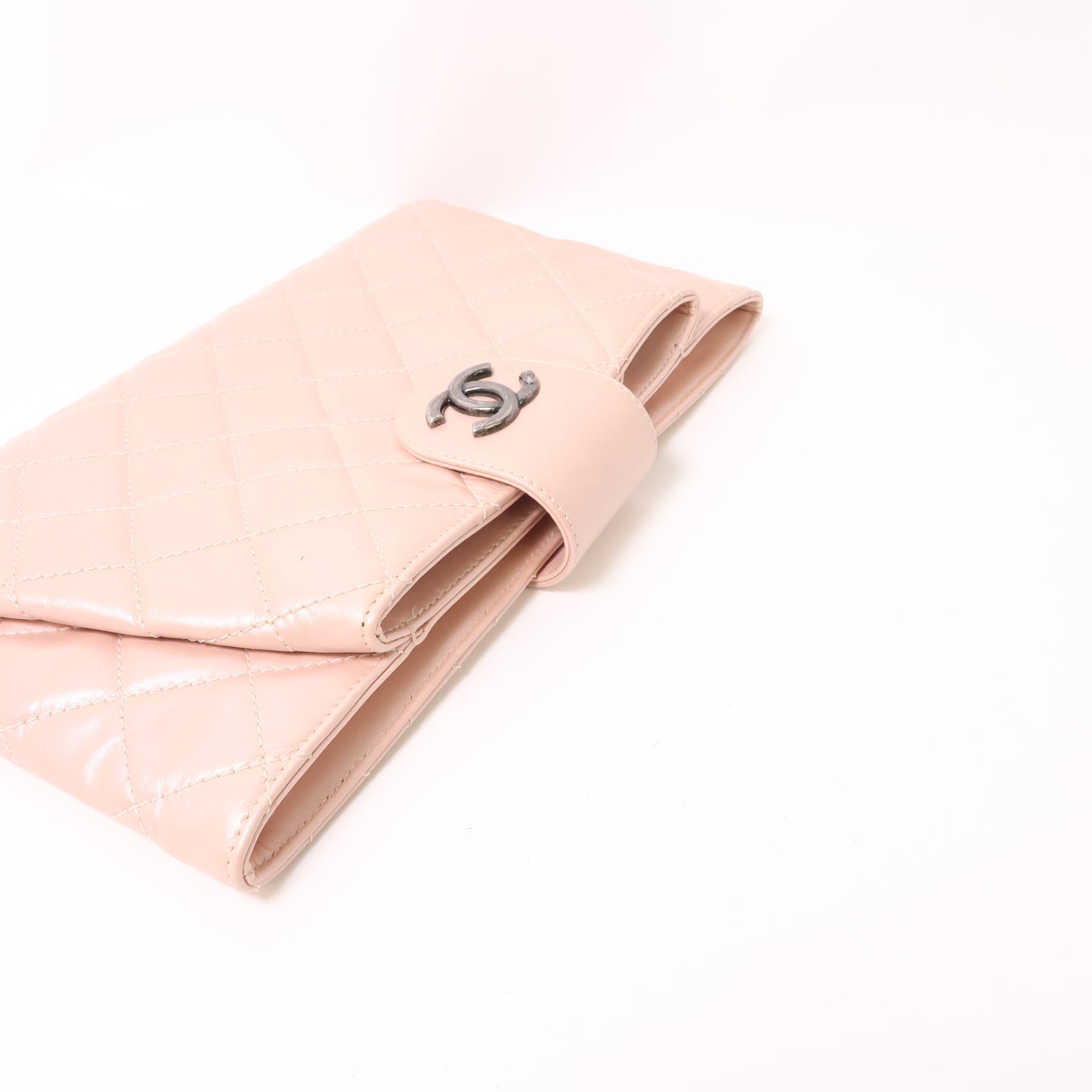 CHANEL 【激減優惠】菱格牛皮皮革Clutch Bag銀扣手拿包粉紅色