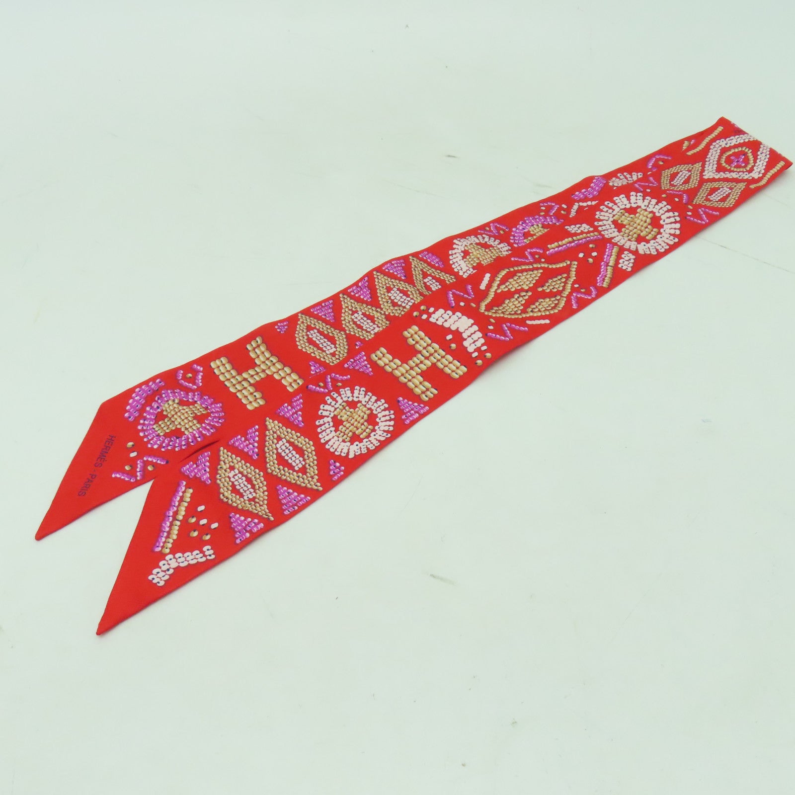 HERMES 【激減優惠】絲質Twilly絲巾紅色