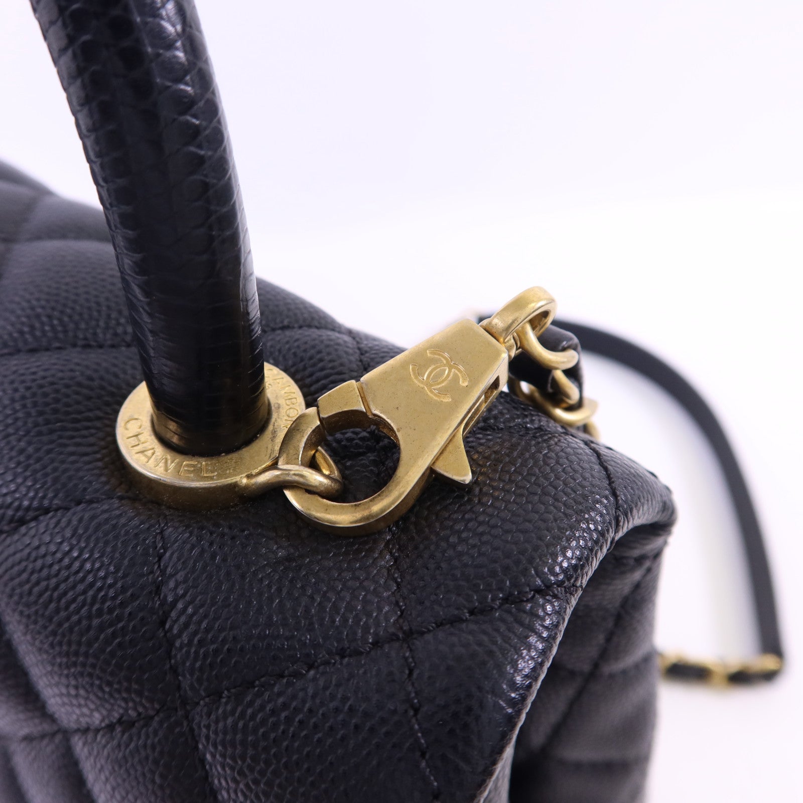 CHANEL 【激減優惠】蜥蝪皮革/牛皮皮革CoCo Handle Medium金扣手挽肩背兩用袋