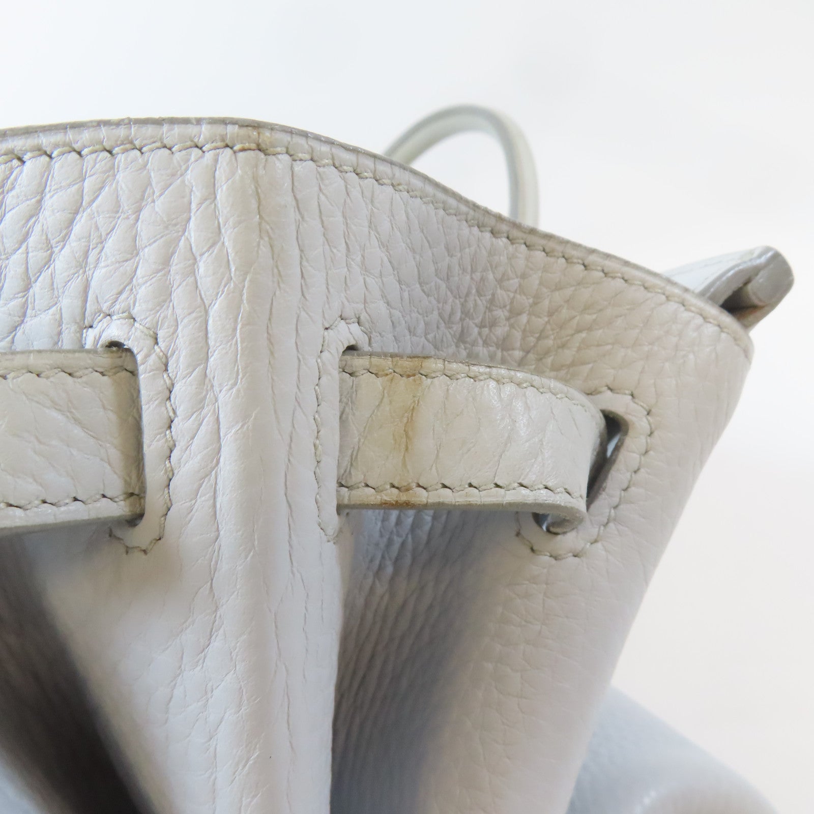 HERMES Clemence皮革Birkin 40銀扣手挽袋淺灰色