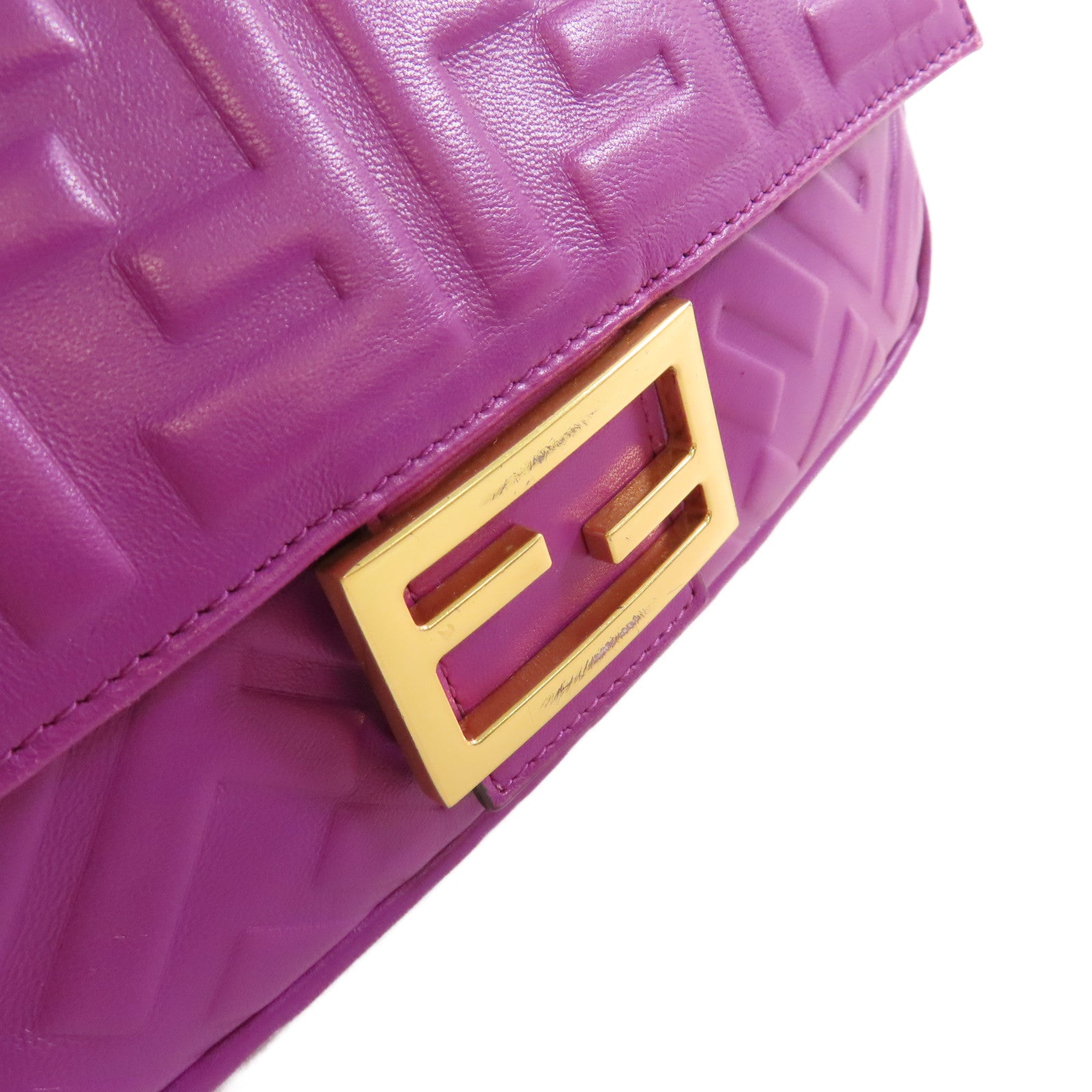 FENDI 牛皮皮革Baguette FF 2way Shoulder Bag金扣手挽肩背兩用袋紫色