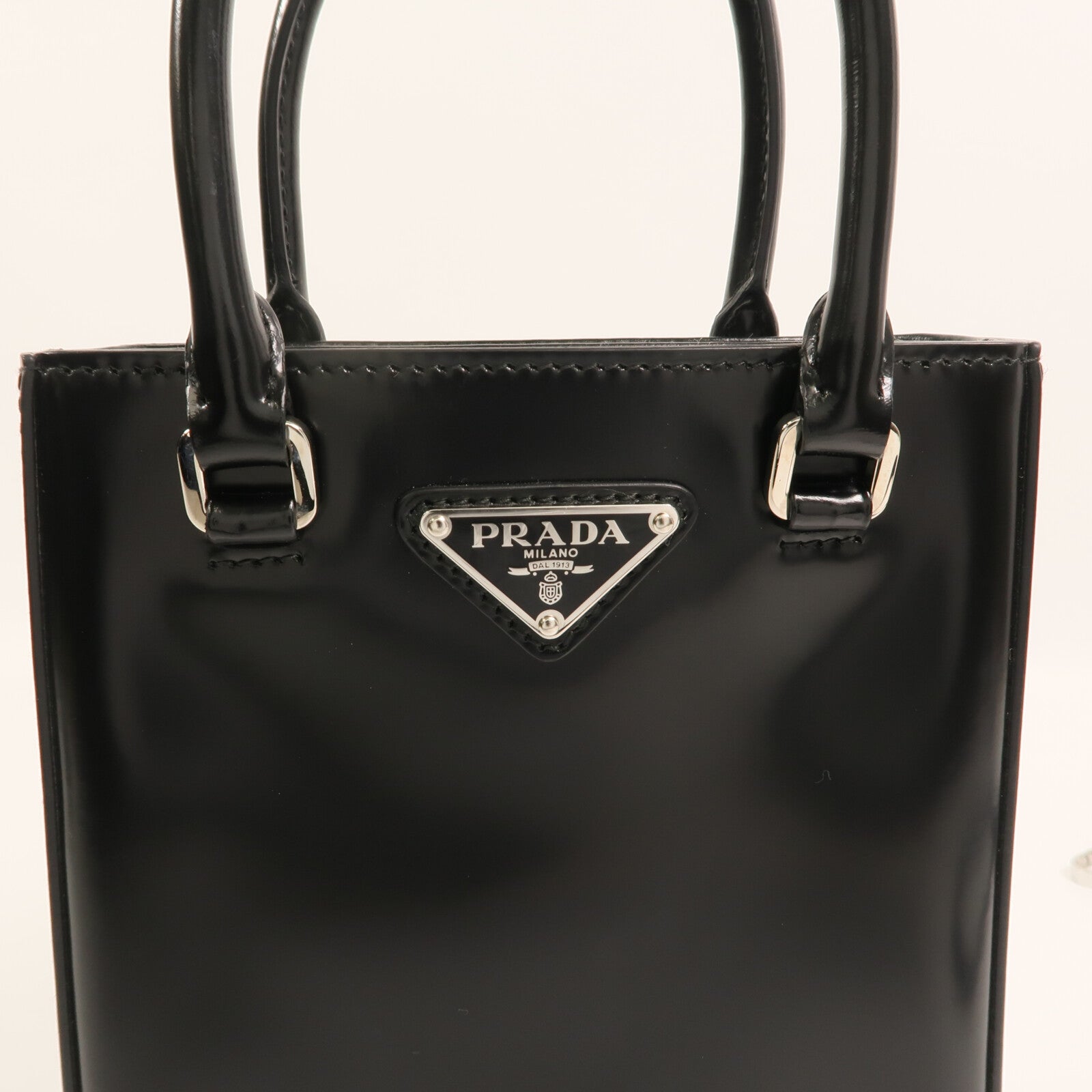 PRADA 漆皮皮革Small Brushed Leather Tote Bag銀扣手挽肩背兩用袋