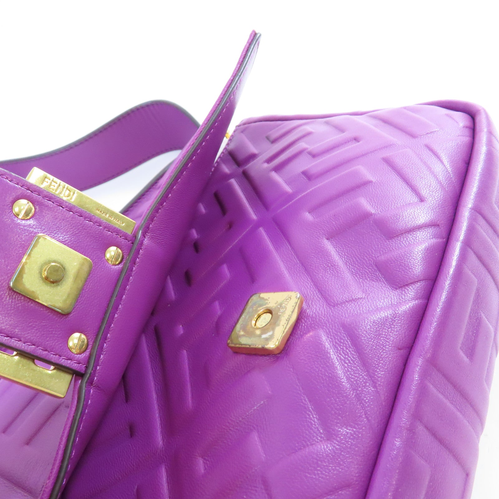 FENDI 牛皮皮革Baguette FF 2way Shoulder Bag金扣手挽肩背兩用袋紫色