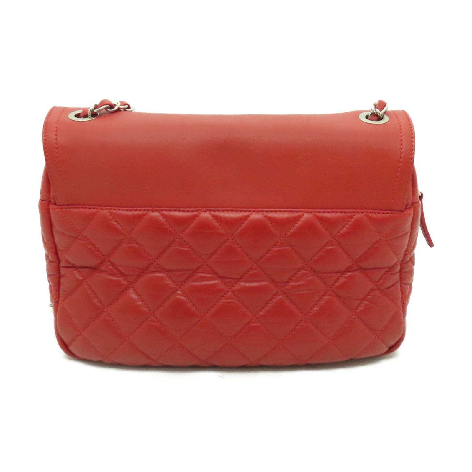CHANEL 【清倉大減價】菱格Aged Calf皮革Chain Shoulder Bag銀扣鏈帶肩背袋紅色