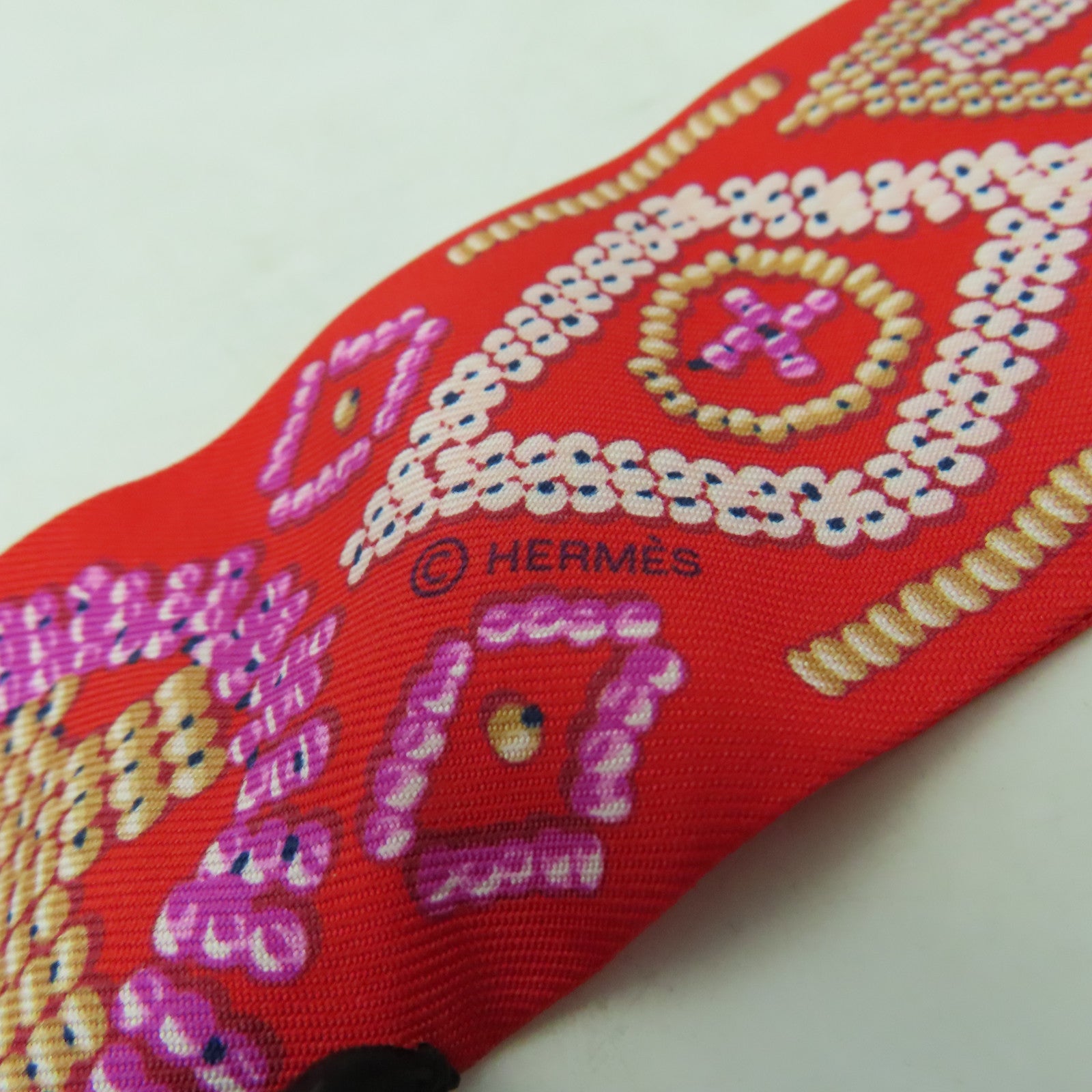 HERMES 【激減優惠】絲質Twilly絲巾紅色