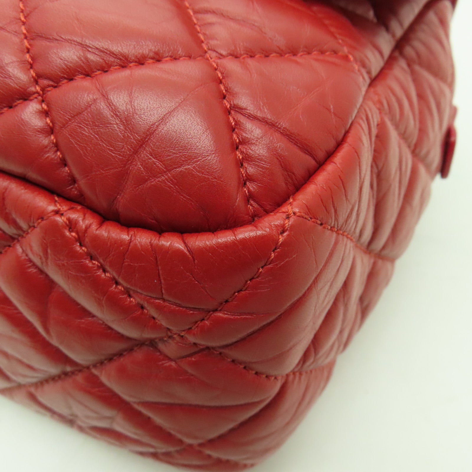 CHANEL 【清倉大減價】菱格Aged Calf皮革Chain Shoulder Bag銀扣鏈帶肩背袋紅色