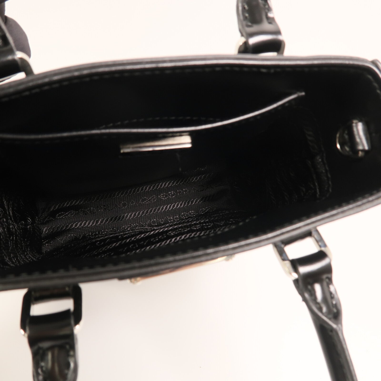 PRADA 漆皮皮革Small Brushed Leather Tote Bag銀扣手挽肩背兩用袋