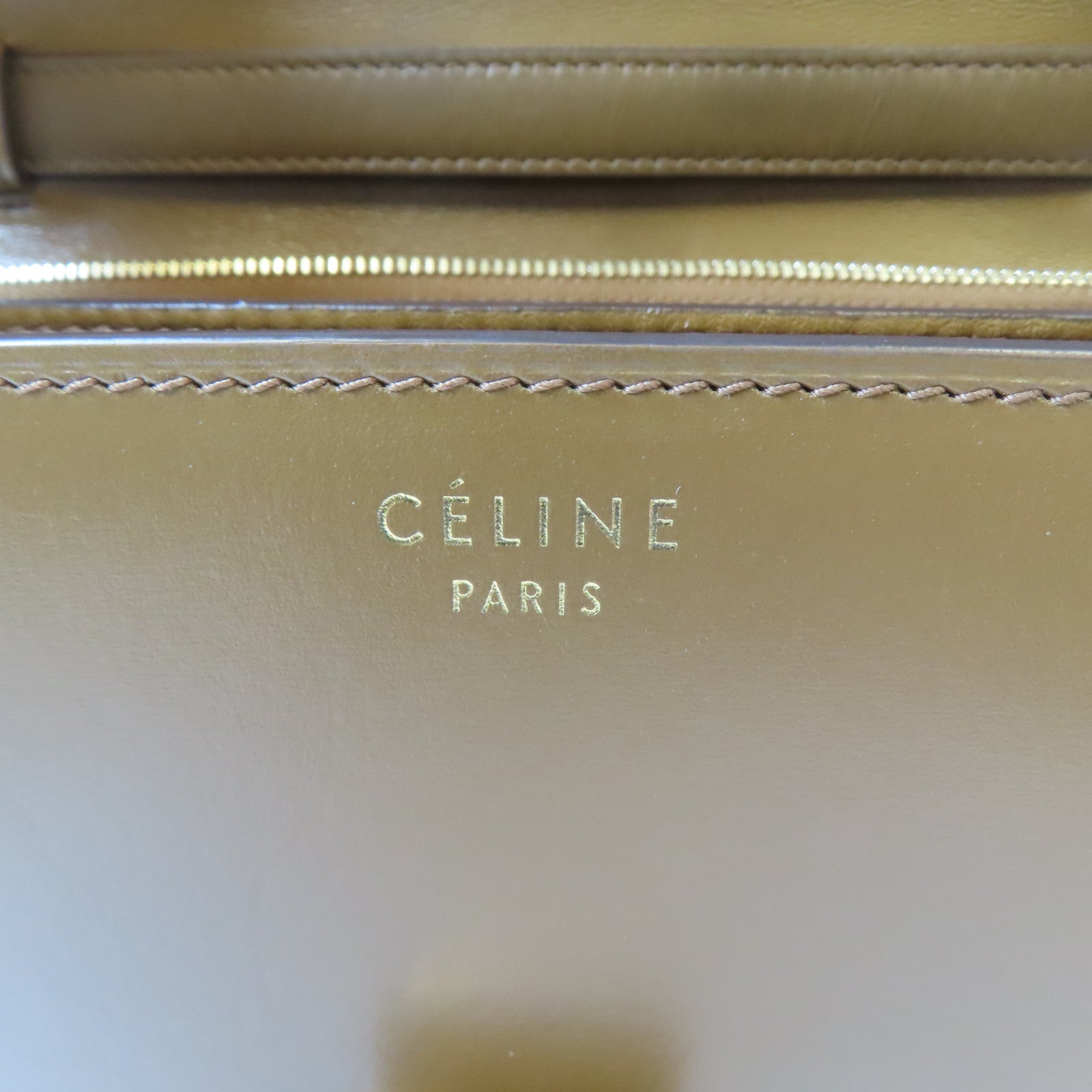 CELINE 牛皮皮革Classic Box Shoulder Bag金扣肩背袋啡色