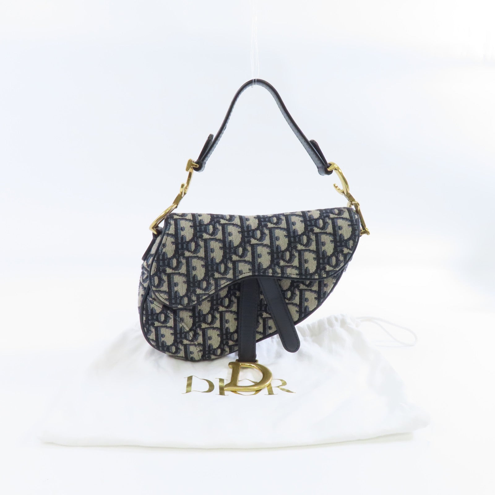 Dior 【激減優惠】帆布Saddle Mini金扣手挽袋藍色
