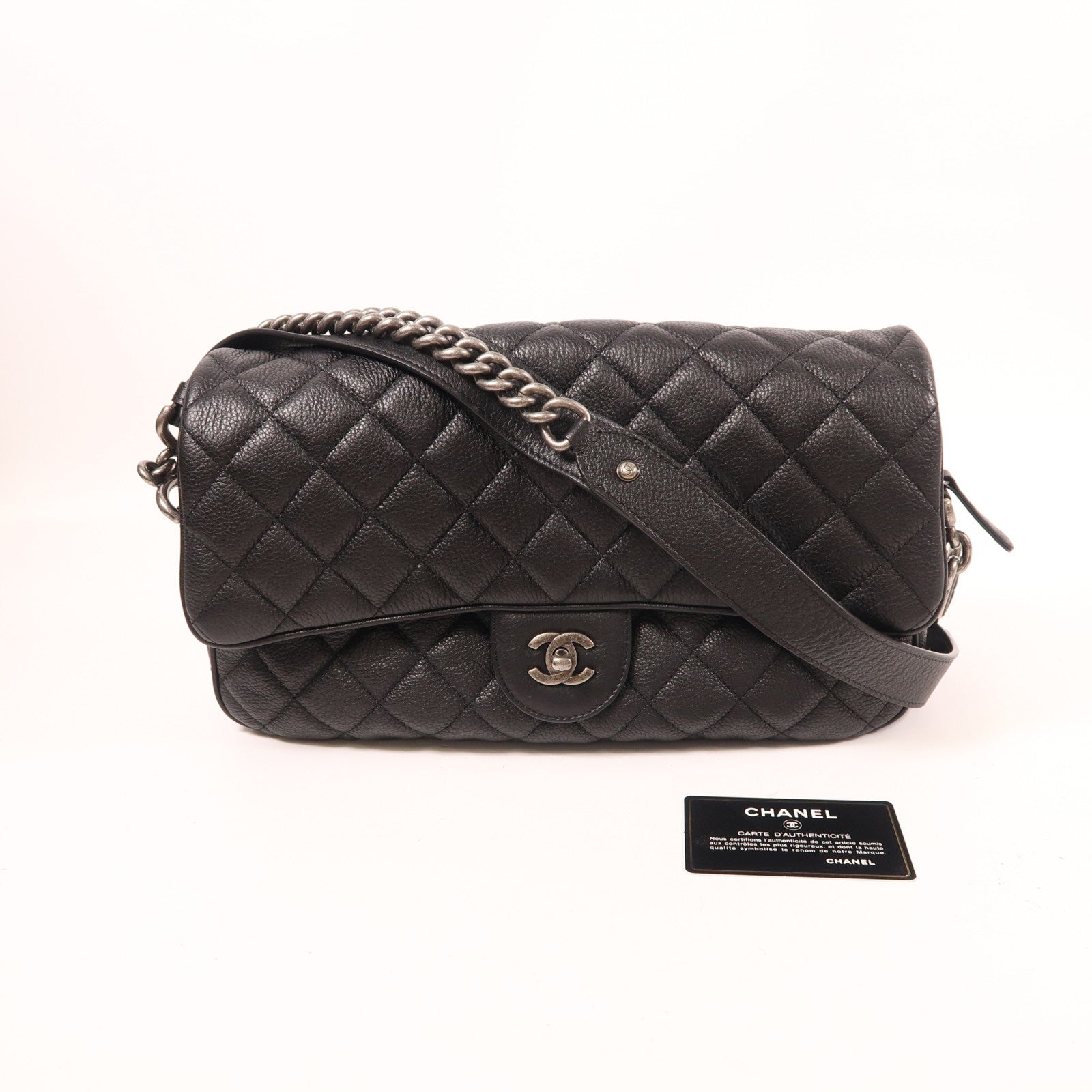 CHANEL 牛皮皮革Chain Shoulder銀扣肩背袋