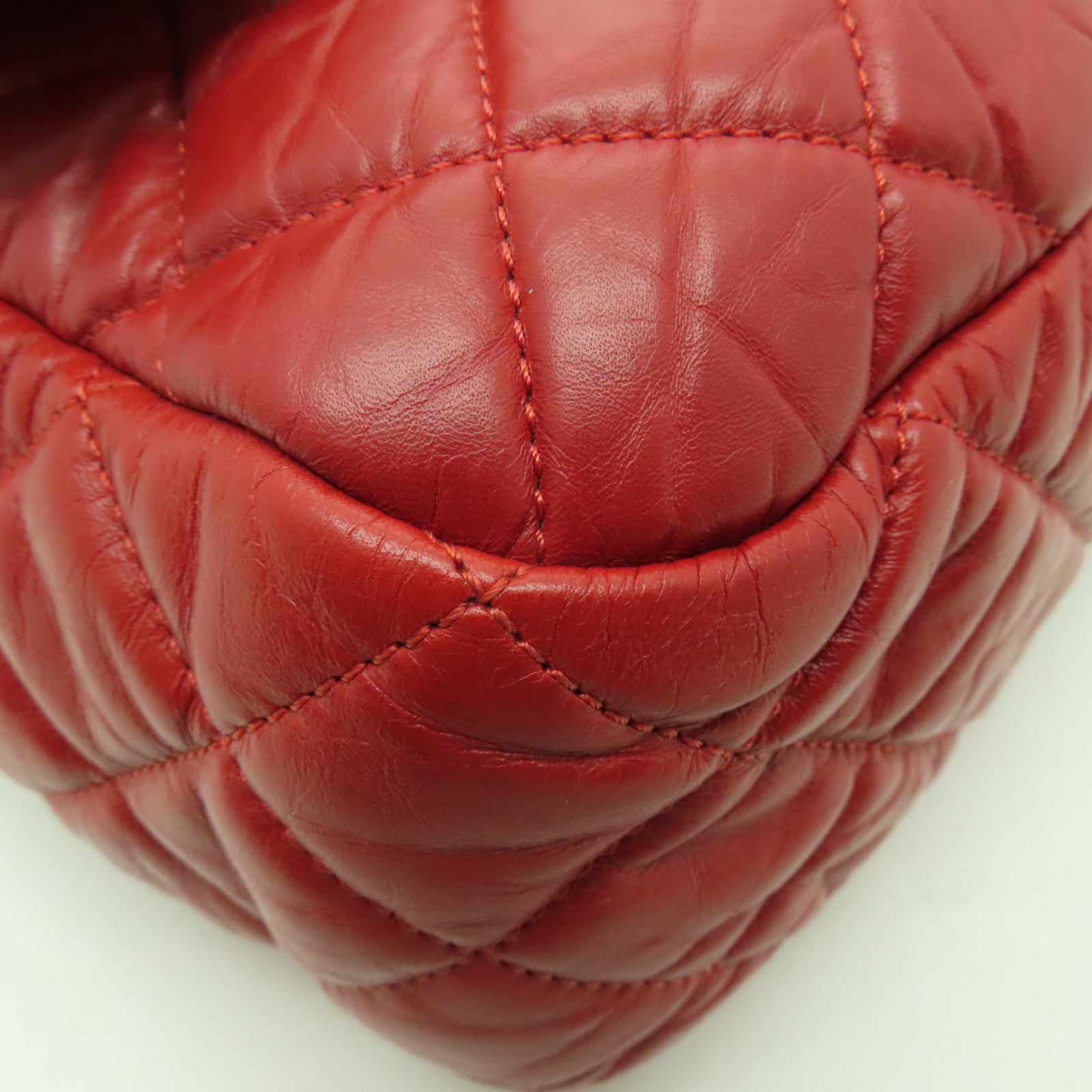 CHANEL 【清倉大減價】菱格Aged Calf皮革Chain Shoulder Bag銀扣鏈帶肩背袋紅色