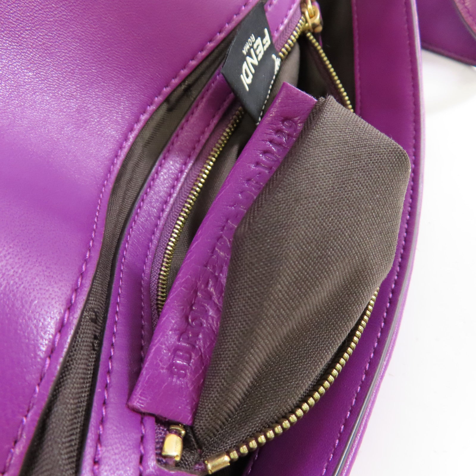FENDI 牛皮皮革Baguette FF 2way Shoulder Bag金扣手挽肩背兩用袋紫色