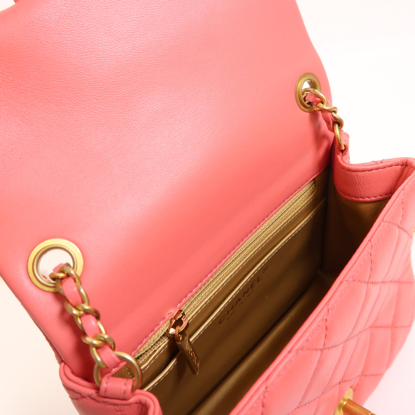 CHANEL 羊皮皮革Mini Classic 17金扣鏈帶肩背袋