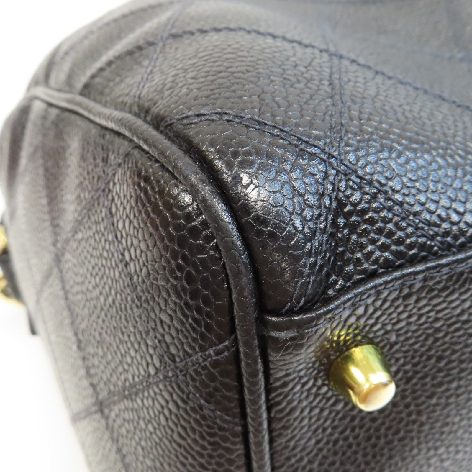 CHANEL 菱格Caviar皮革Boston Bag金扣手挽肩背兩用袋黑色