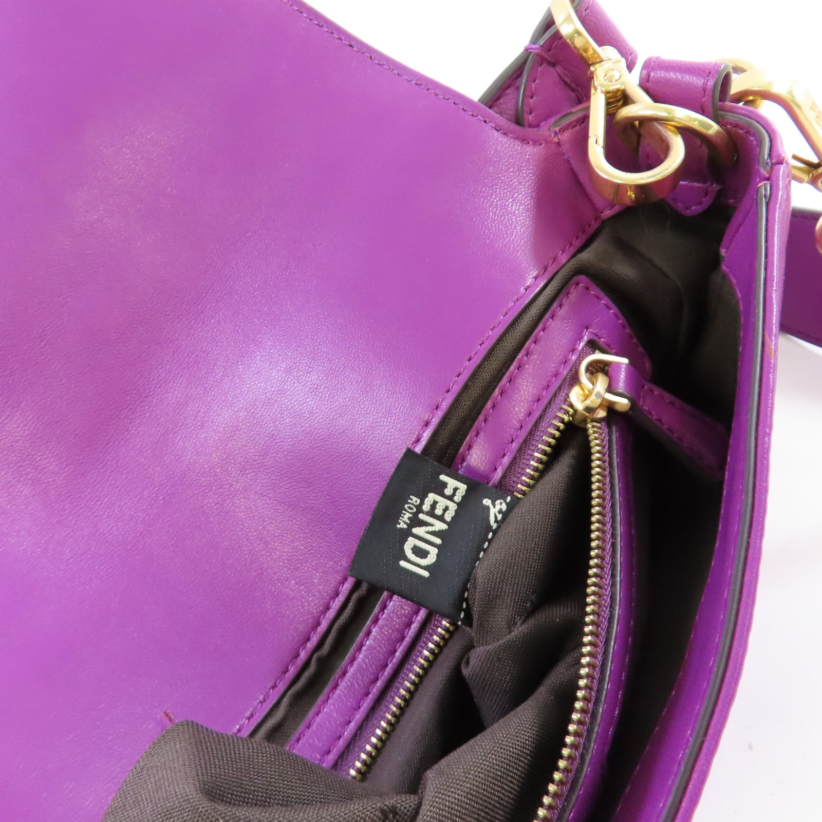 FENDI 牛皮皮革Baguette FF 2way Shoulder Bag金扣手挽肩背兩用袋紫色
