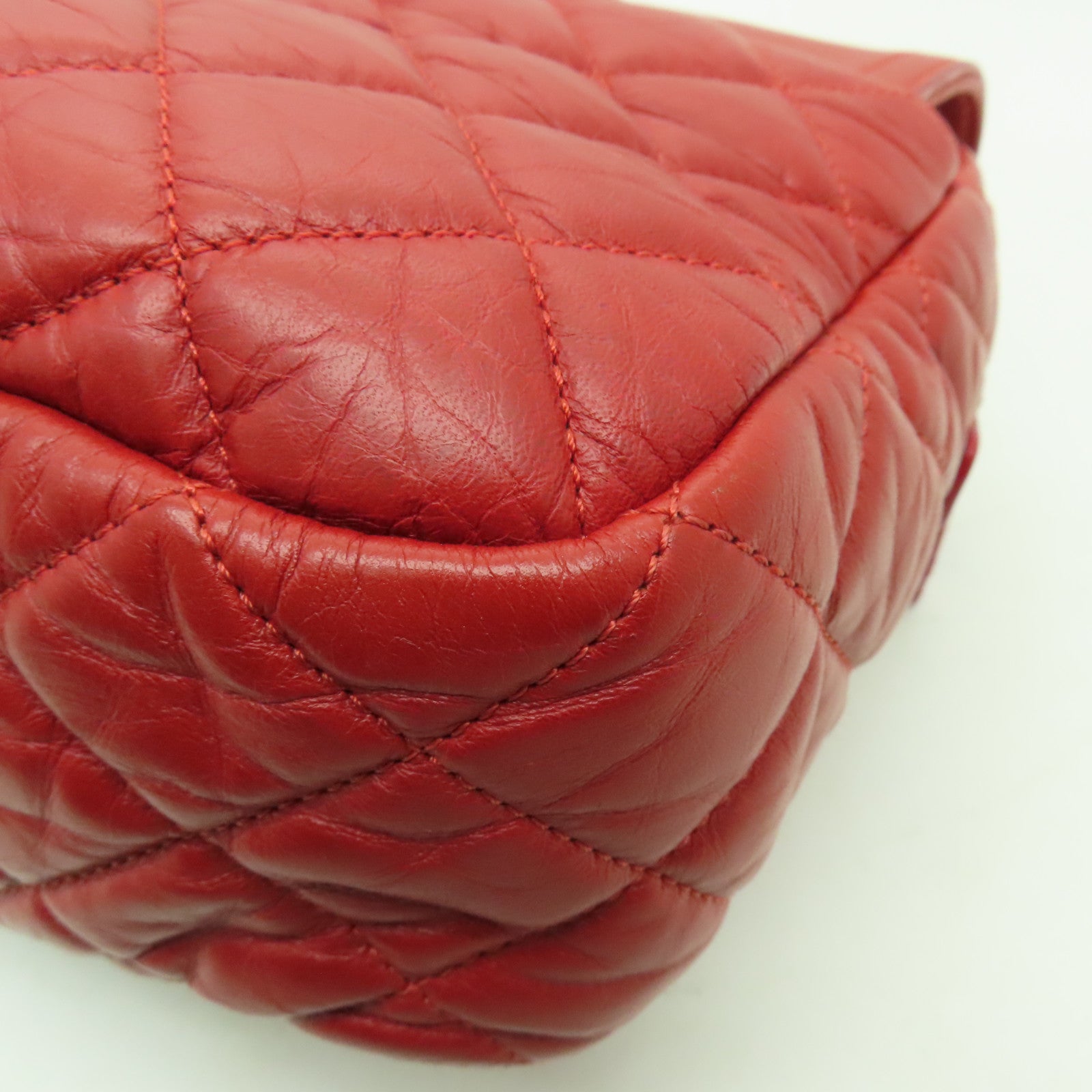 CHANEL 【清倉大減價】菱格Aged Calf皮革Chain Shoulder Bag銀扣鏈帶肩背袋紅色