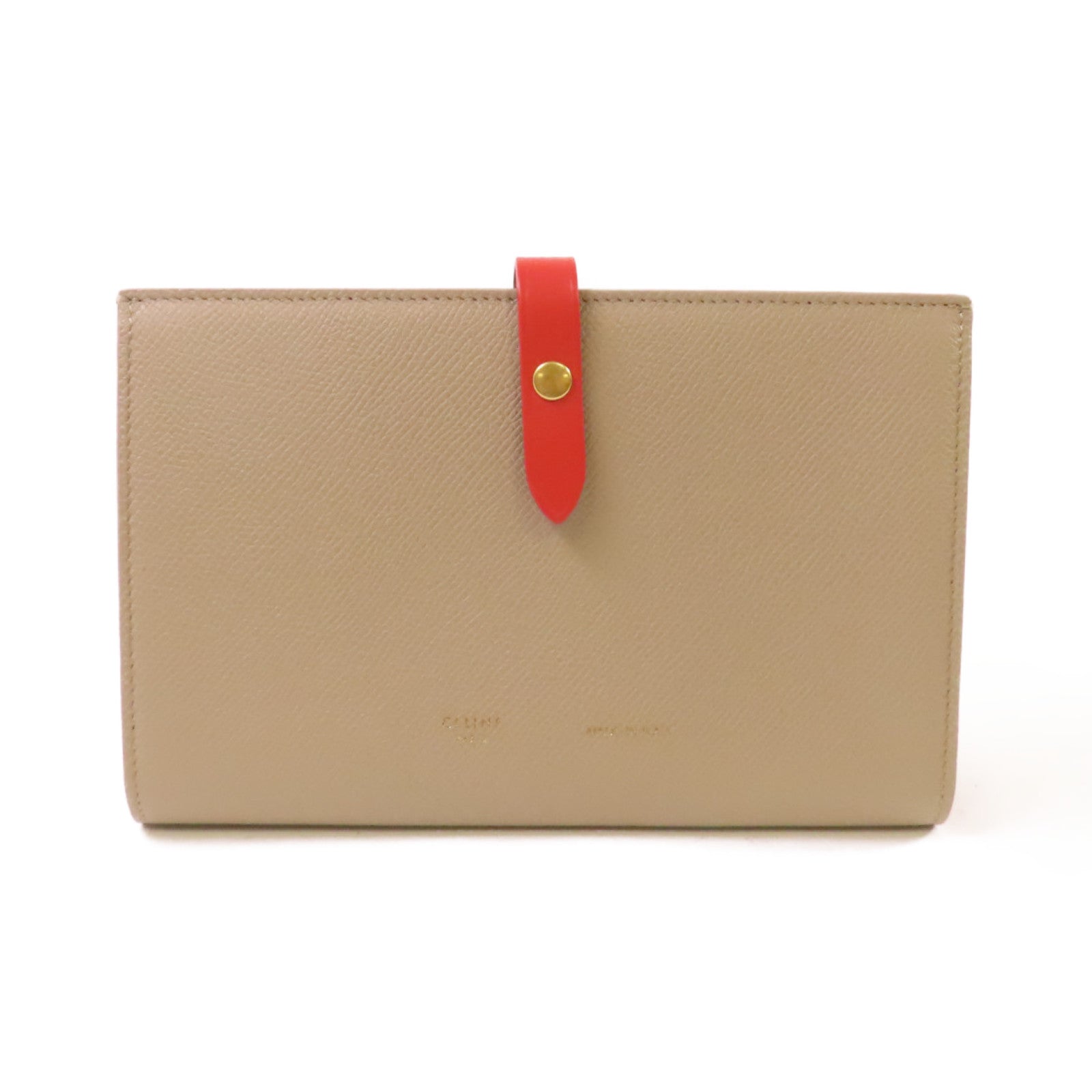 CELINE 牛皮皮革Clutch Wallet金扣手挽錢包兩用袋杏色/紅色
