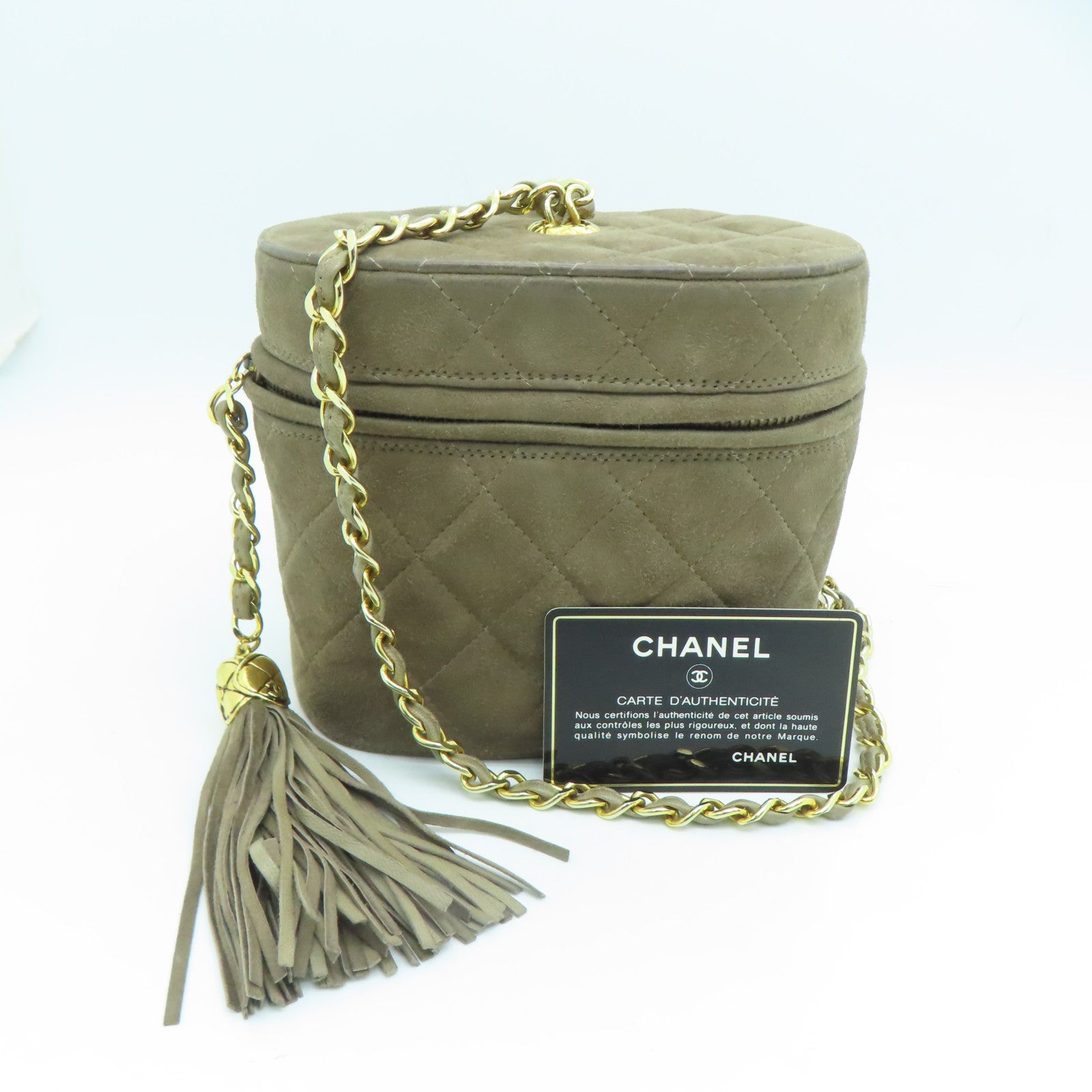 CHANEL 【清倉大減價】菱格麂皮皮革Chain Shoulder金扣肩背袋灰色