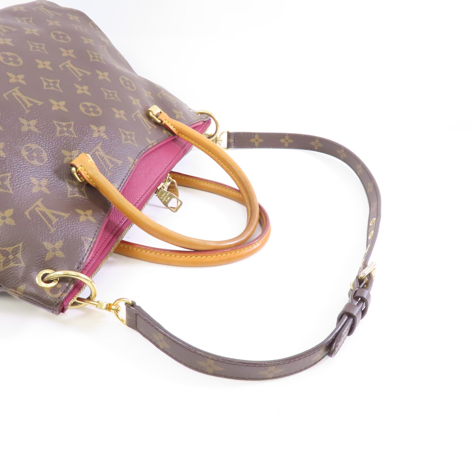 LOUIS VUITTON 【激減優惠】Monogram Pallas MM金扣手挽肩背兩用袋啡色/紅色