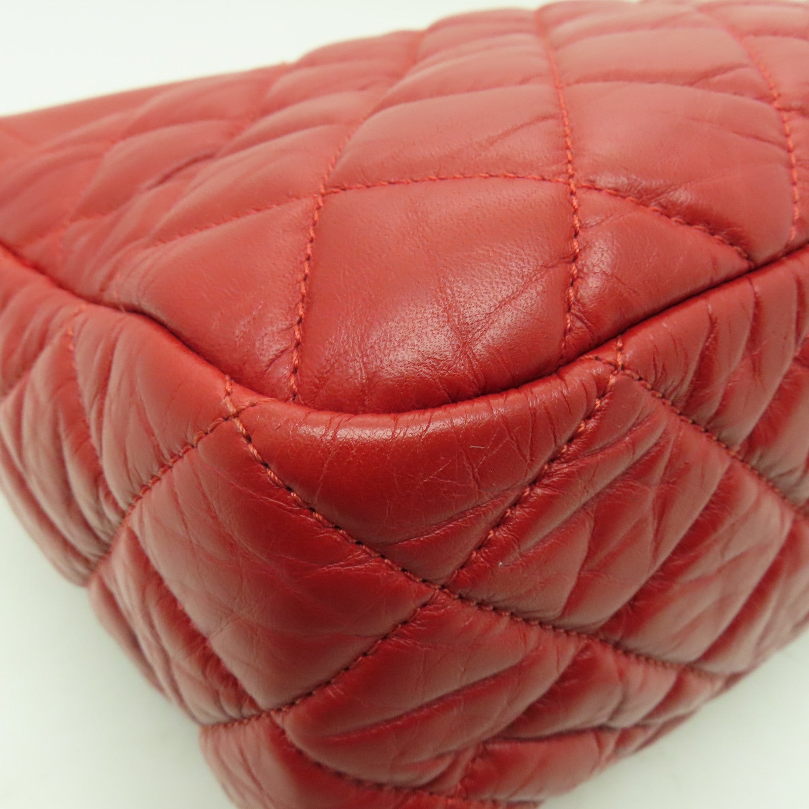 CHANEL 【清倉大減價】菱格Aged Calf皮革Chain Shoulder Bag銀扣鏈帶肩背袋紅色