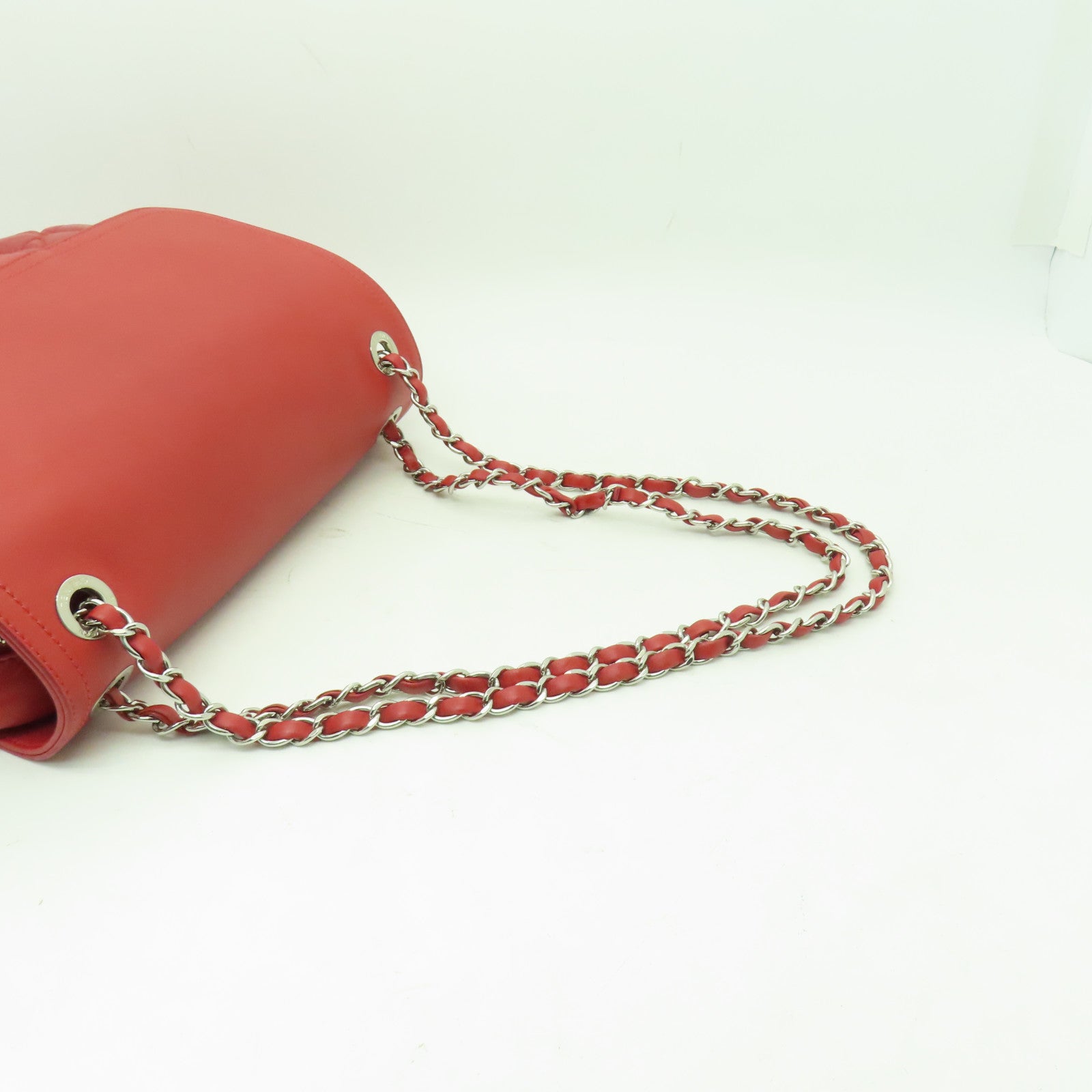 CHANEL 【清倉大減價】菱格Aged Calf皮革Chain Shoulder Bag銀扣鏈帶肩背袋紅色