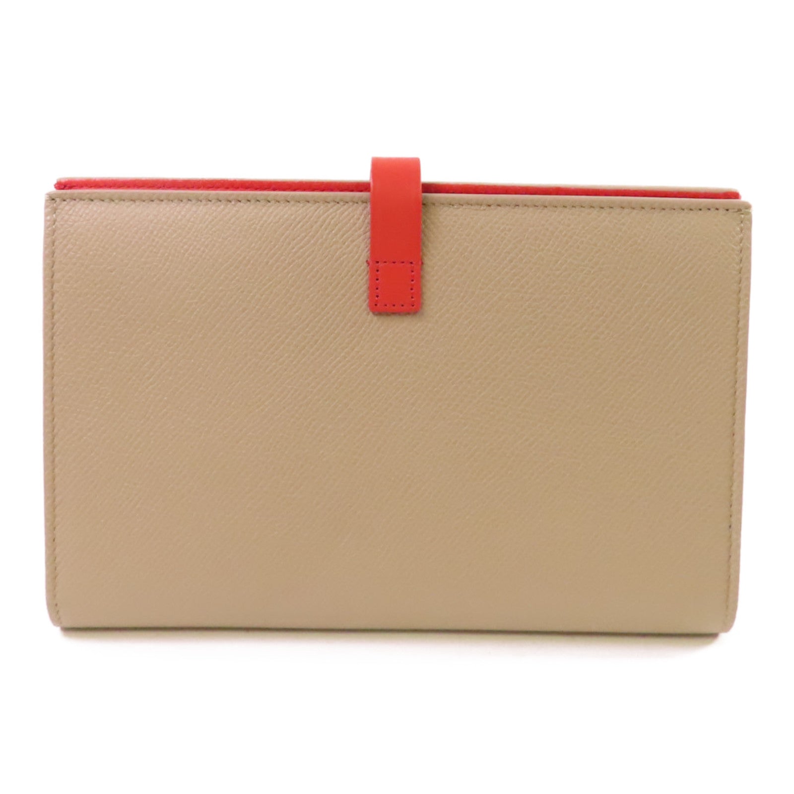 CELINE 牛皮皮革Clutch Wallet金扣手挽錢包兩用袋杏色/紅色