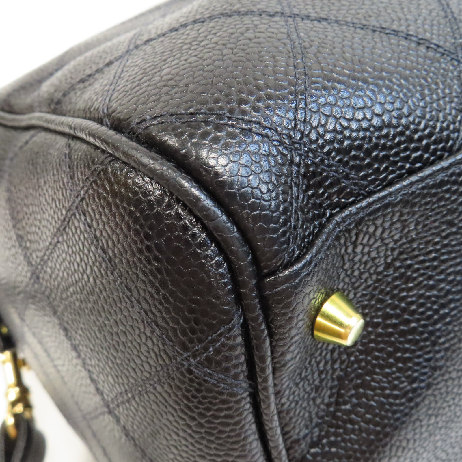 CHANEL 菱格Caviar皮革Boston Bag金扣手挽肩背兩用袋黑色