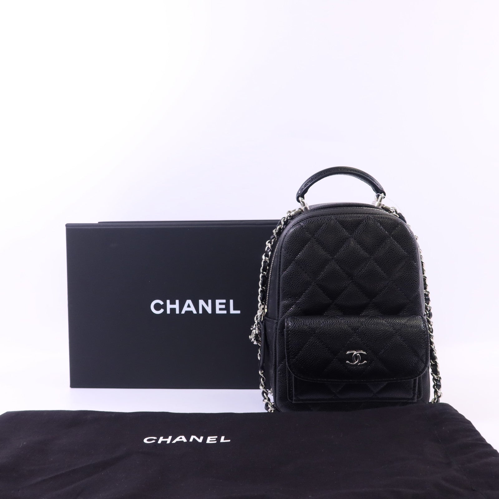 CHANEL 【激減優惠】牛皮皮革Mini Backpack銀扣背包