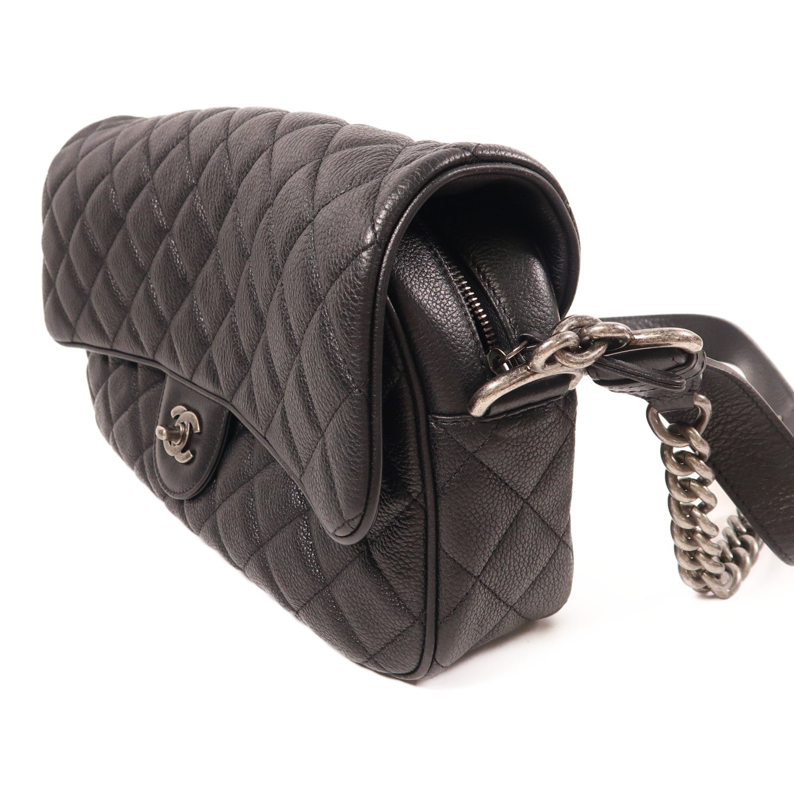 CHANEL 牛皮皮革Chain Shoulder銀扣肩背袋