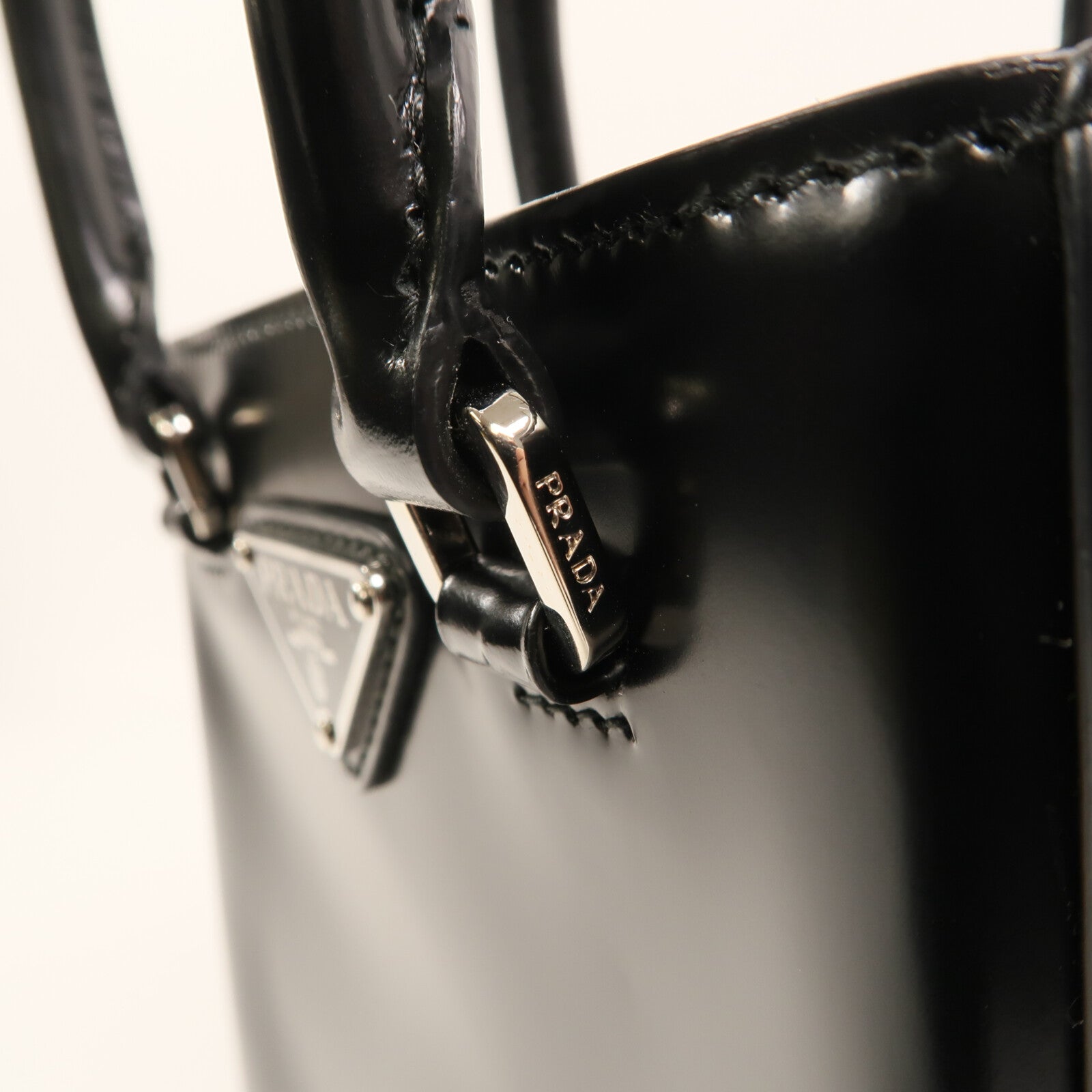 PRADA 漆皮皮革Small Brushed Leather Tote Bag銀扣手挽肩背兩用袋