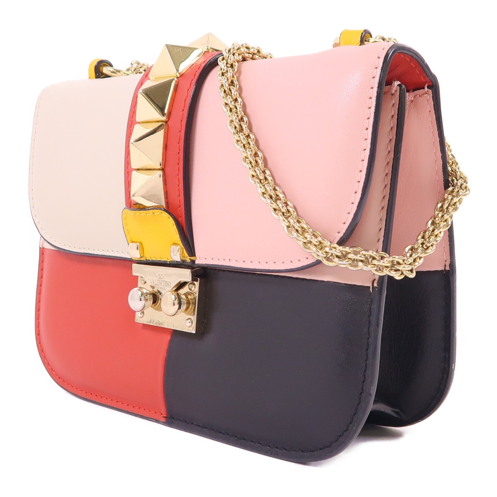 Valentino 牛皮皮革Garavani Glam Lock金扣鏈帶肩背袋