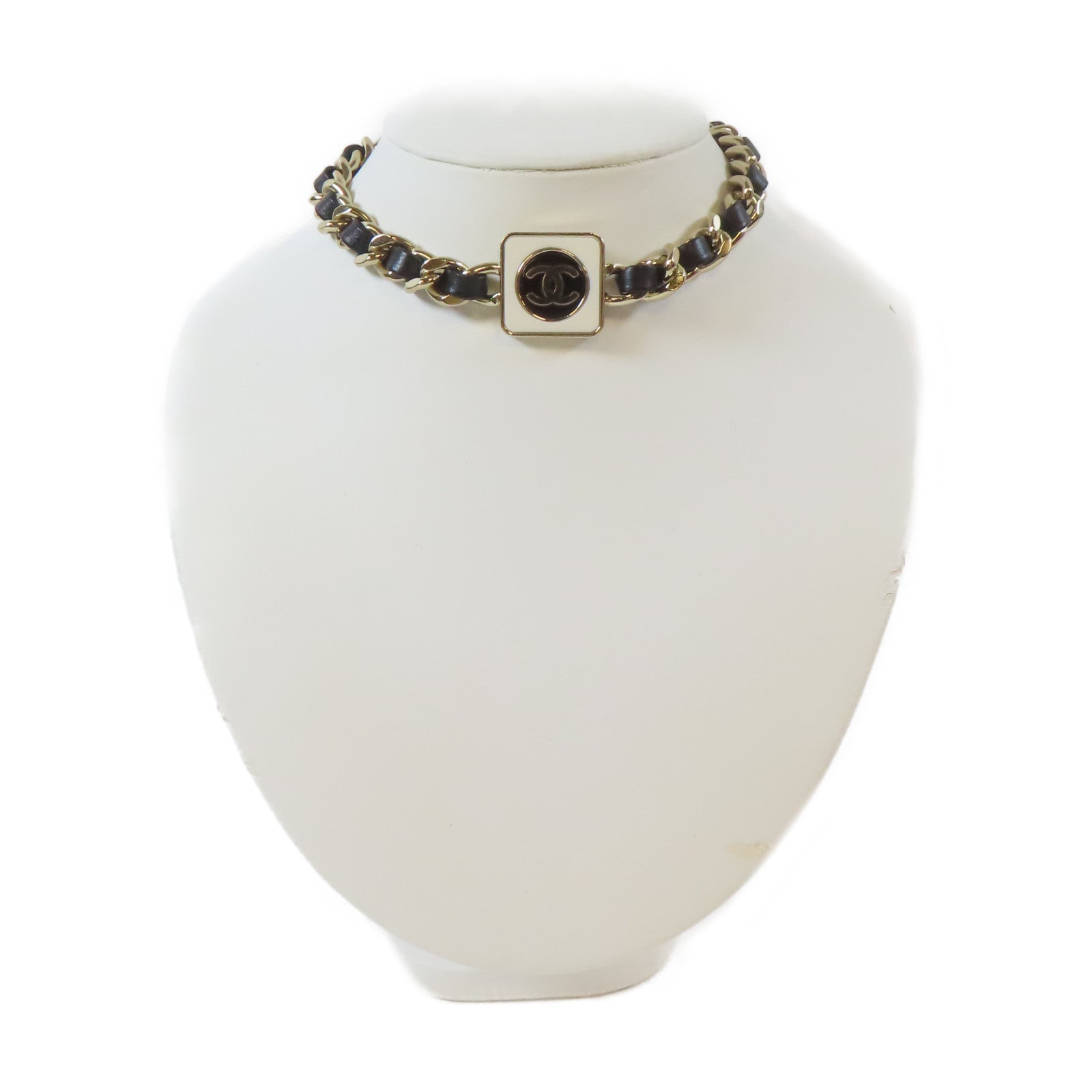 CHANEL 金屬/皮革Necklace項鍊金色/黑色#36cm