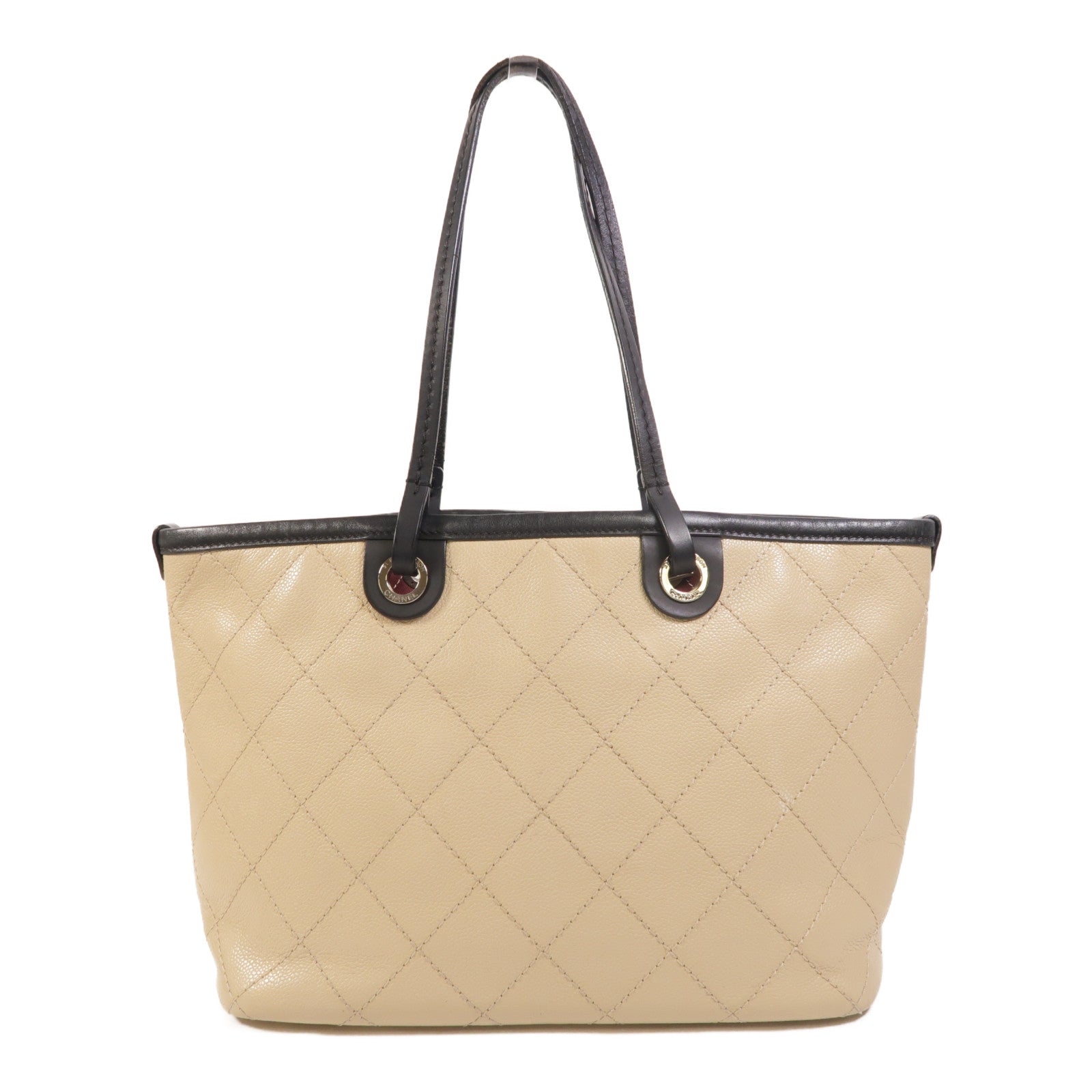 CHANEL 牛皮皮革Tote Bag銀扣肩背袋