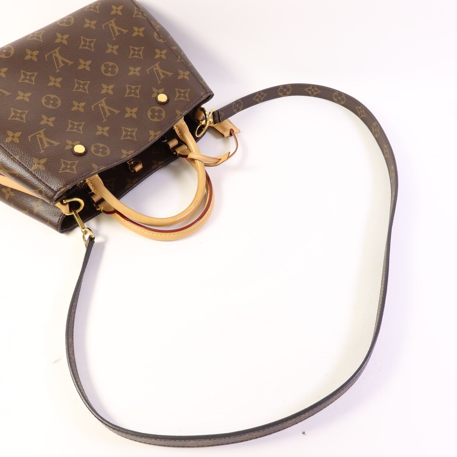 LOUIS VUITTON Monogram Montaigne BB金扣手挽肩背兩用袋棕色