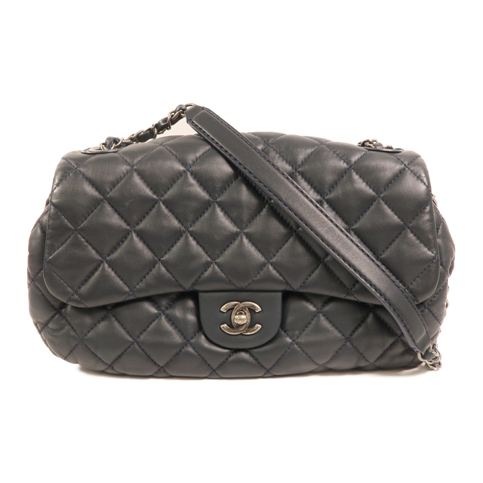 CHANEL 羊皮皮革Shoulder Bag銀扣鏈帶肩背袋