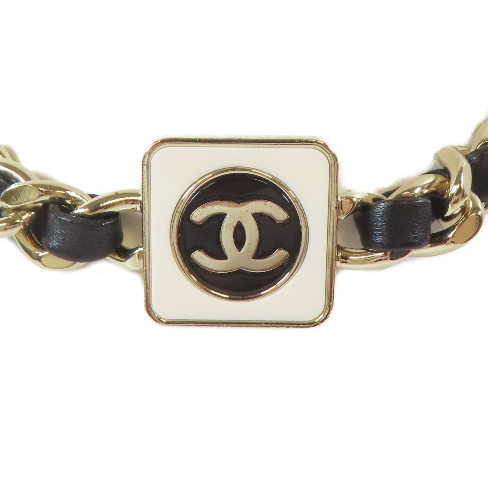 CHANEL 金屬/皮革Necklace項鍊金色/黑色#36cm