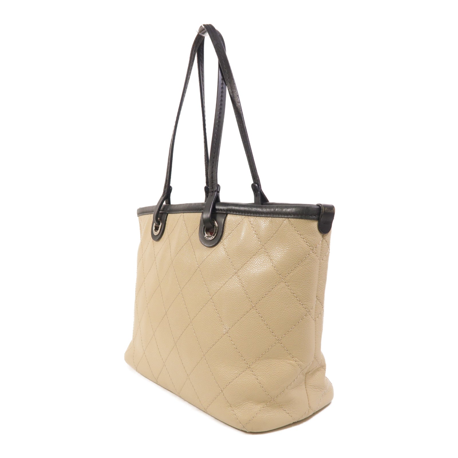 CHANEL 牛皮皮革Tote Bag銀扣肩背袋