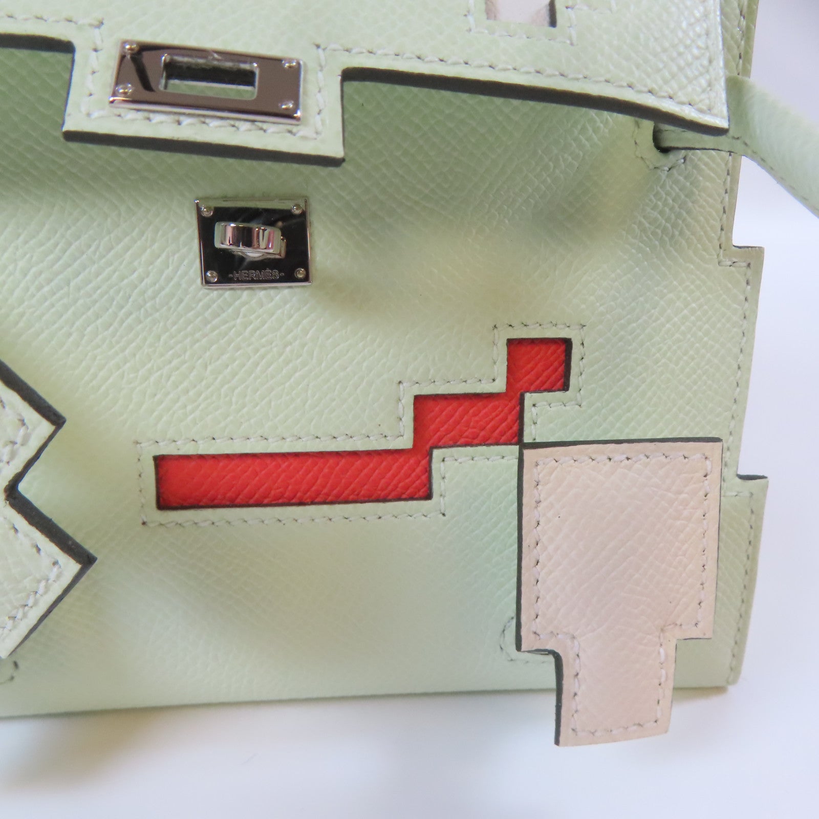 HERMES 【激減優惠】Epsom皮革Kelly Doll銀扣手挽肩背兩用袋Vert Fizz/淺綠色