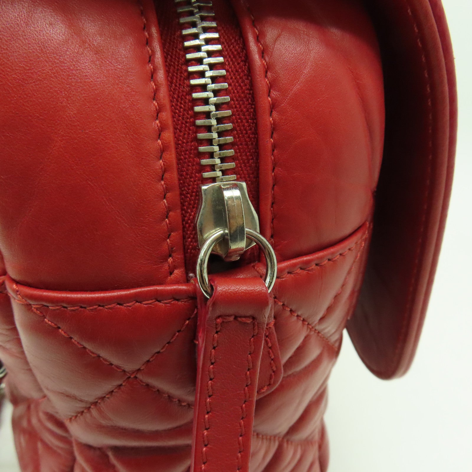 CHANEL 【清倉大減價】菱格Aged Calf皮革Chain Shoulder Bag銀扣鏈帶肩背袋紅色