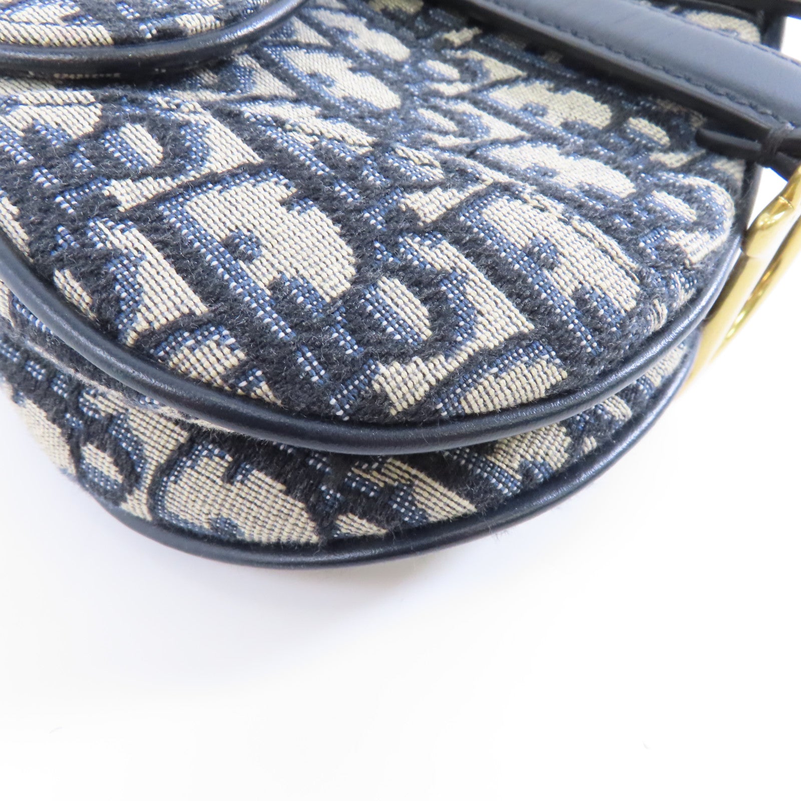 Dior 【激減優惠】帆布Saddle Mini金扣手挽袋藍色