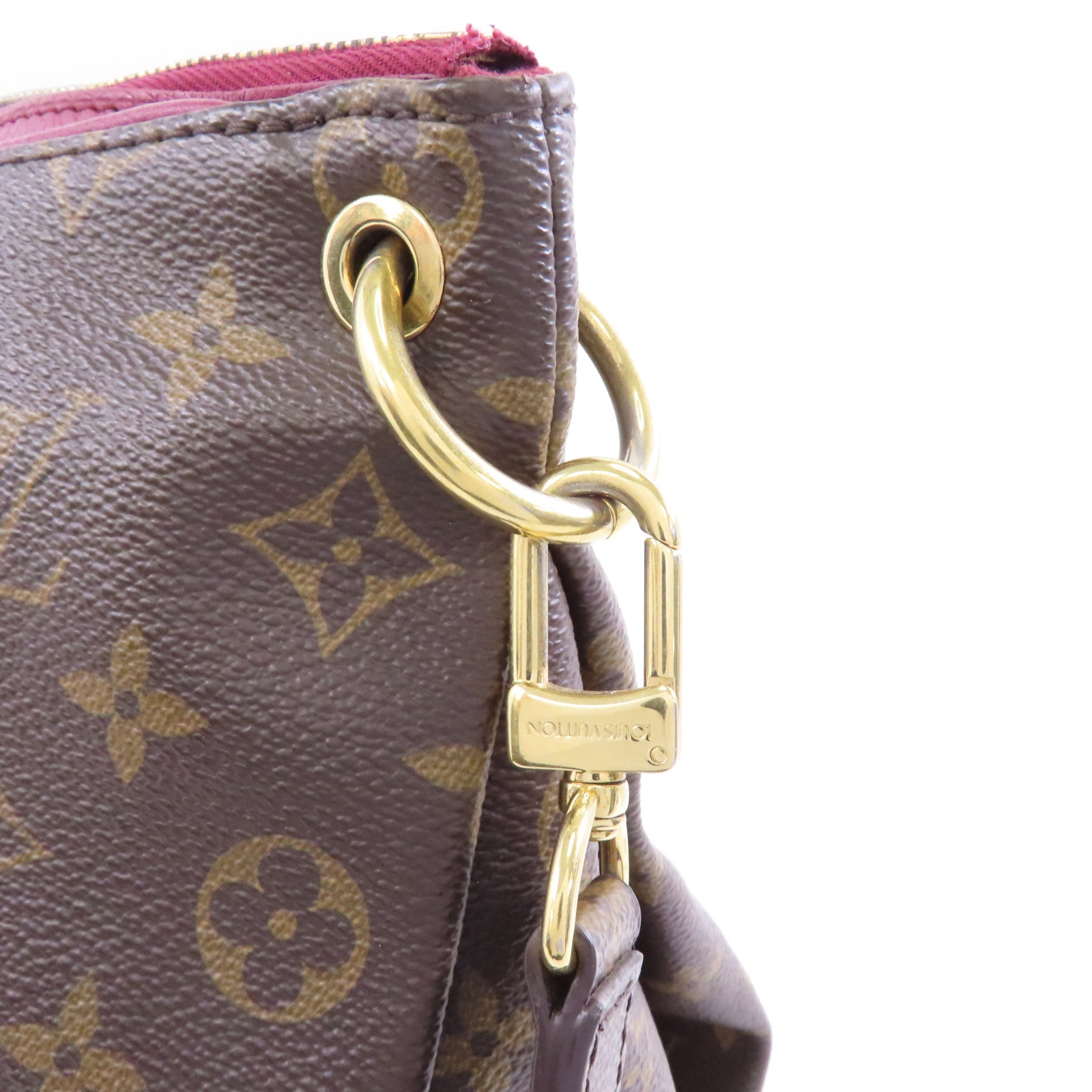 LOUIS VUITTON 【激減優惠】Monogram Pallas MM金扣手挽肩背兩用袋啡色/紅色