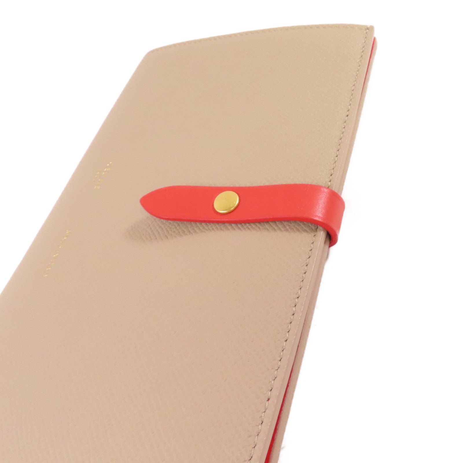 CELINE 牛皮皮革Clutch Wallet金扣手挽錢包兩用袋杏色/紅色