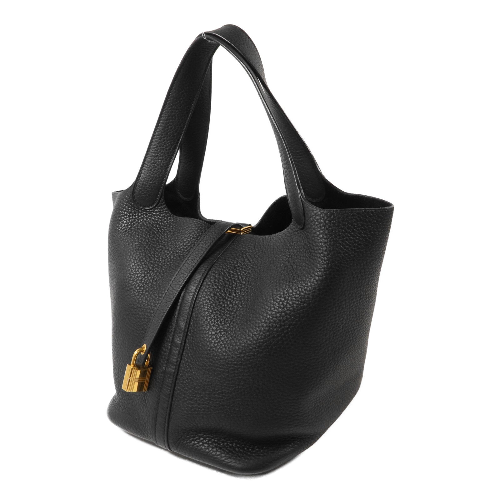HERMES Clemence皮革Picotin MM扣手挽袋Noir