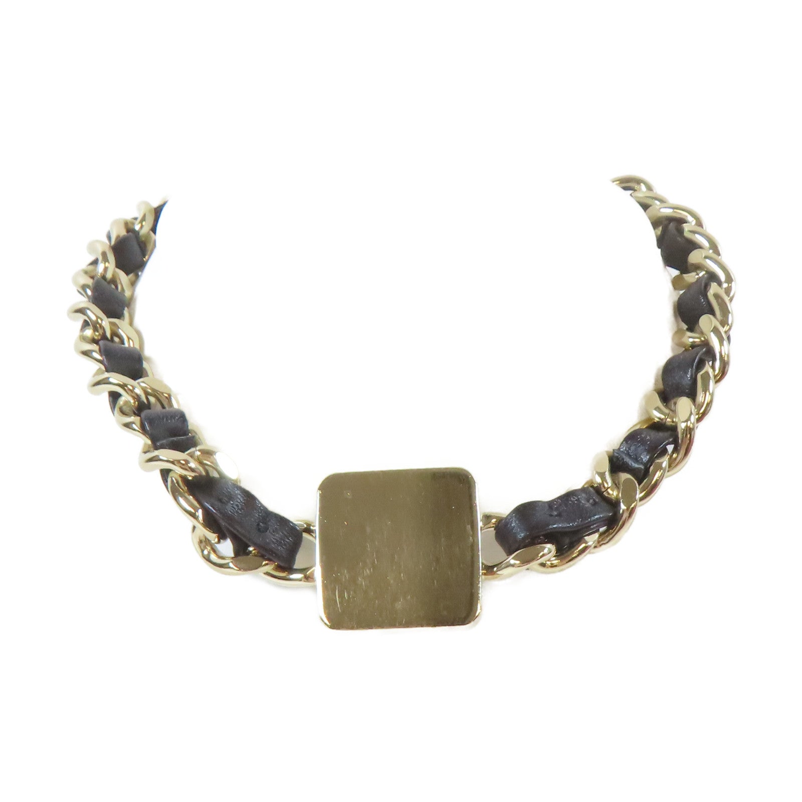 CHANEL 金屬/皮革Necklace項鍊金色/黑色#36cm
